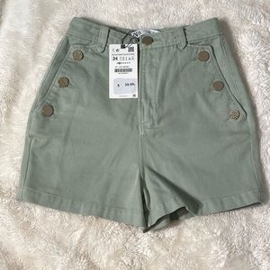 ZARA - mint green high waisted shorts with gold buttons